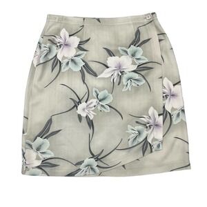 Vintage Tommy Bahama Tan Green Floral Silk Mini Skirt 8